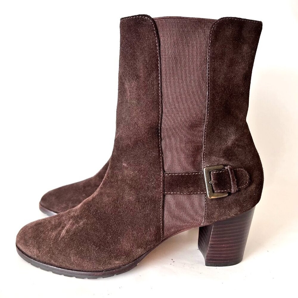 Classic Stylish Women Brown Callan Suede Buckle Mid Calf Pull On Boots F8 D25458